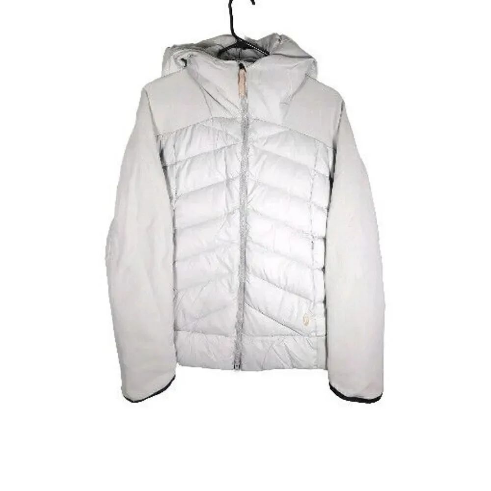 Indygena Women's Sz Small Light Gray Down Quilted FullZip Hooded Puffer Jacket